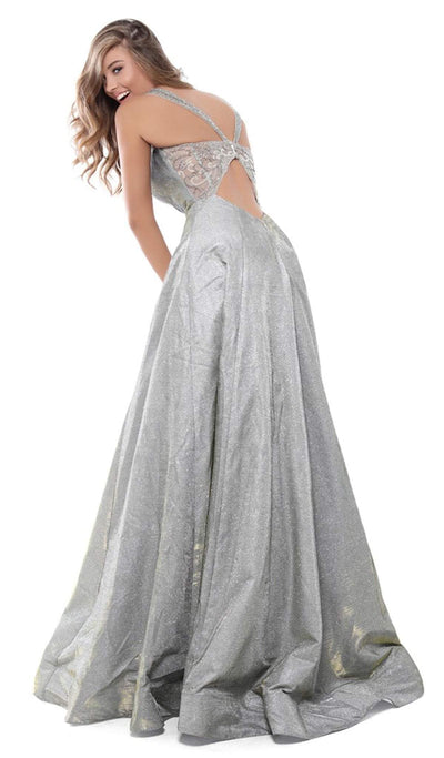 Tarik Ediz - 50451 Embellished Square Neck A-line Dress In Gray
