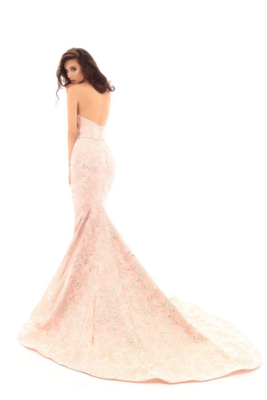 Tarik Ediz - 50510 Sweetheart Jacquard Mermaid Dress With Train In Pink