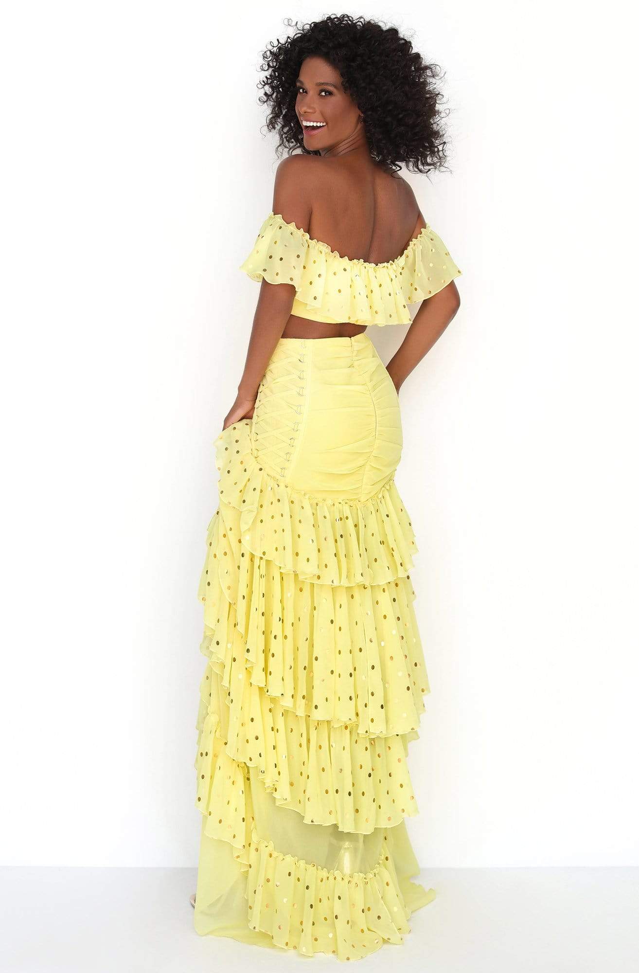 Tarik Ediz - 50623 Off-Shoulder Ruffles Dots Chiffon Two-Piece Dress Prom Dresses