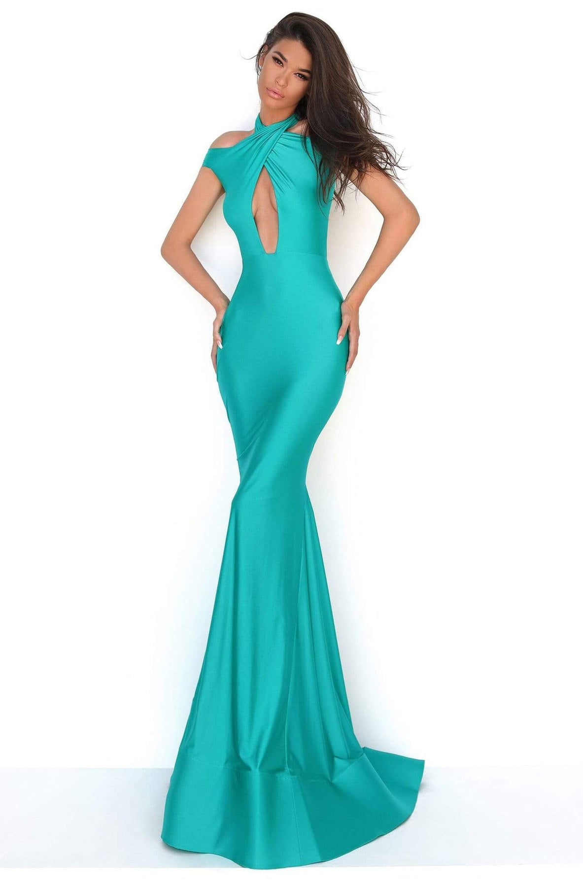 Tarik Ediz - 50688 Crisscross Halter Cutout Mermaid Gown Evening Dresses 0 / Aqua