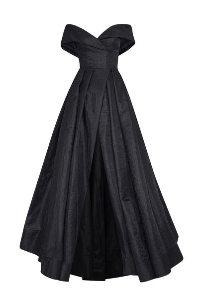 Tarik Ediz - 50760 Off-Shoulder Pleated A-line Dress Prom Dresses 0 / Black