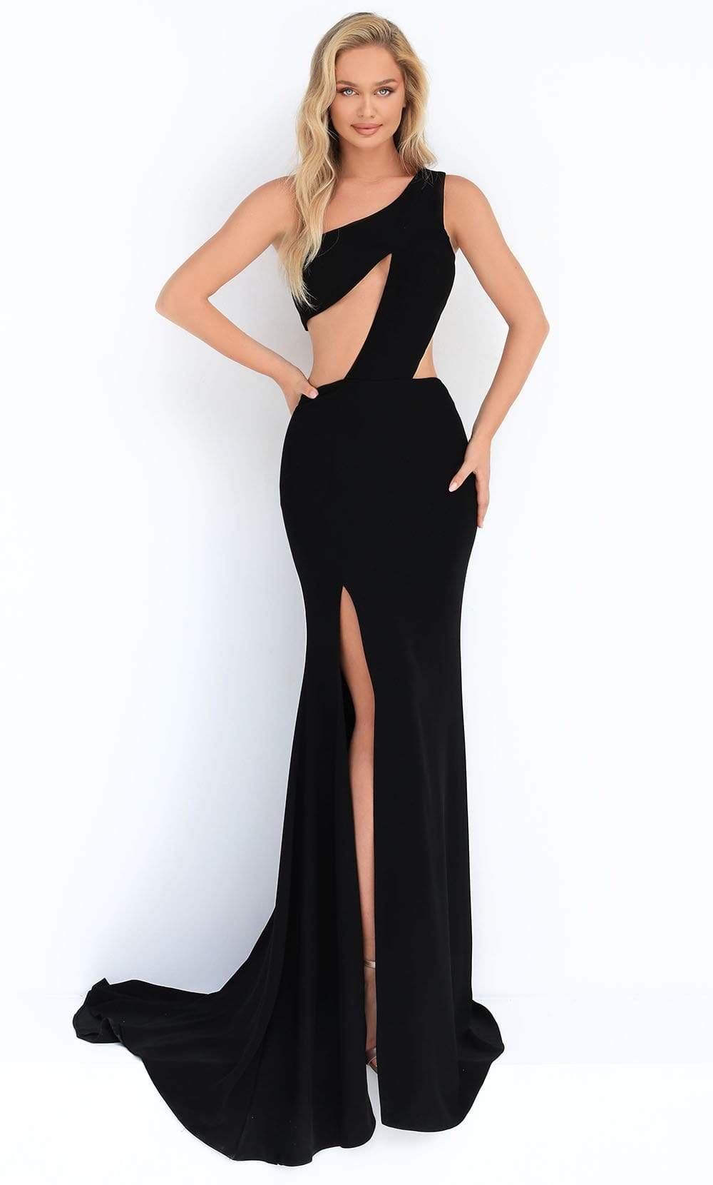 Tarik Ediz - 50861 Asymmetrical Cutout High Slit Dress Prom Dresses 0 / Black