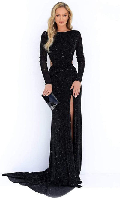 Tarik Ediz - 50875 Long Sleeves Bateau Sheath Dress Evening Dresses S / Black