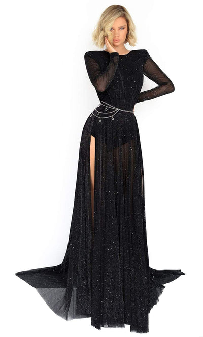Tarik Ediz - 50903 Long Sleeves Jewel Dress Evening Dresses S / Black