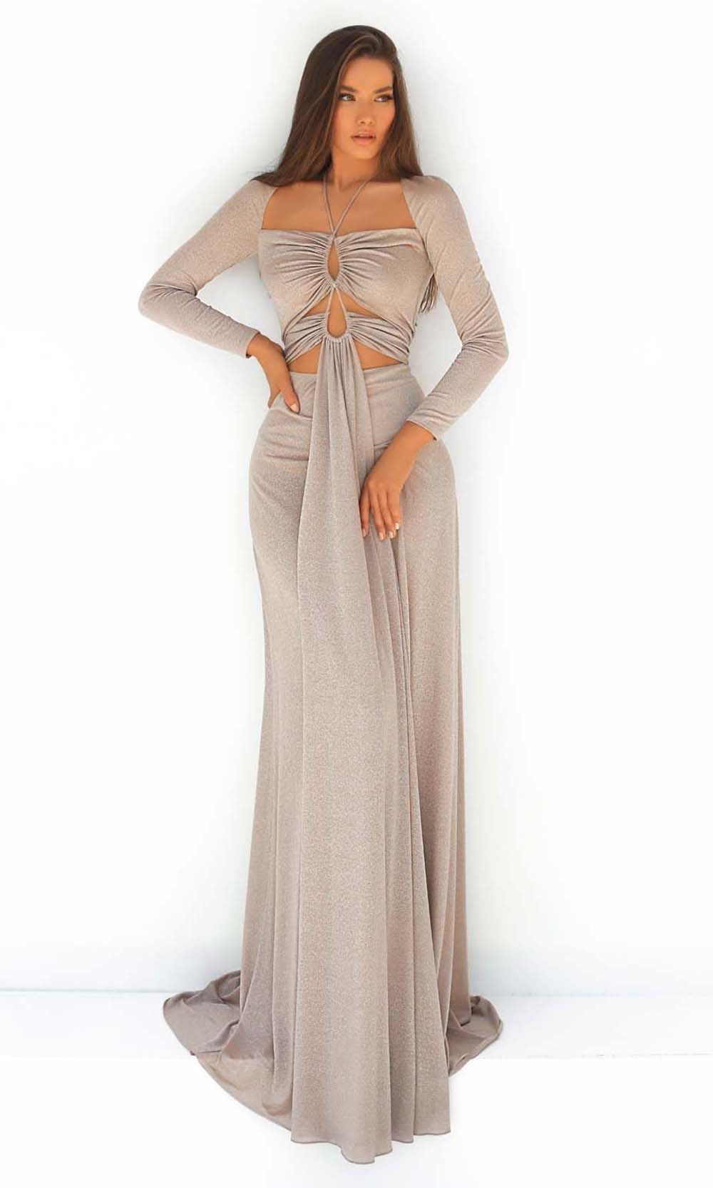 Tarik Ediz - 51005 Halter Square Sheath Evening Dress Evening Dresses 0 / Nude