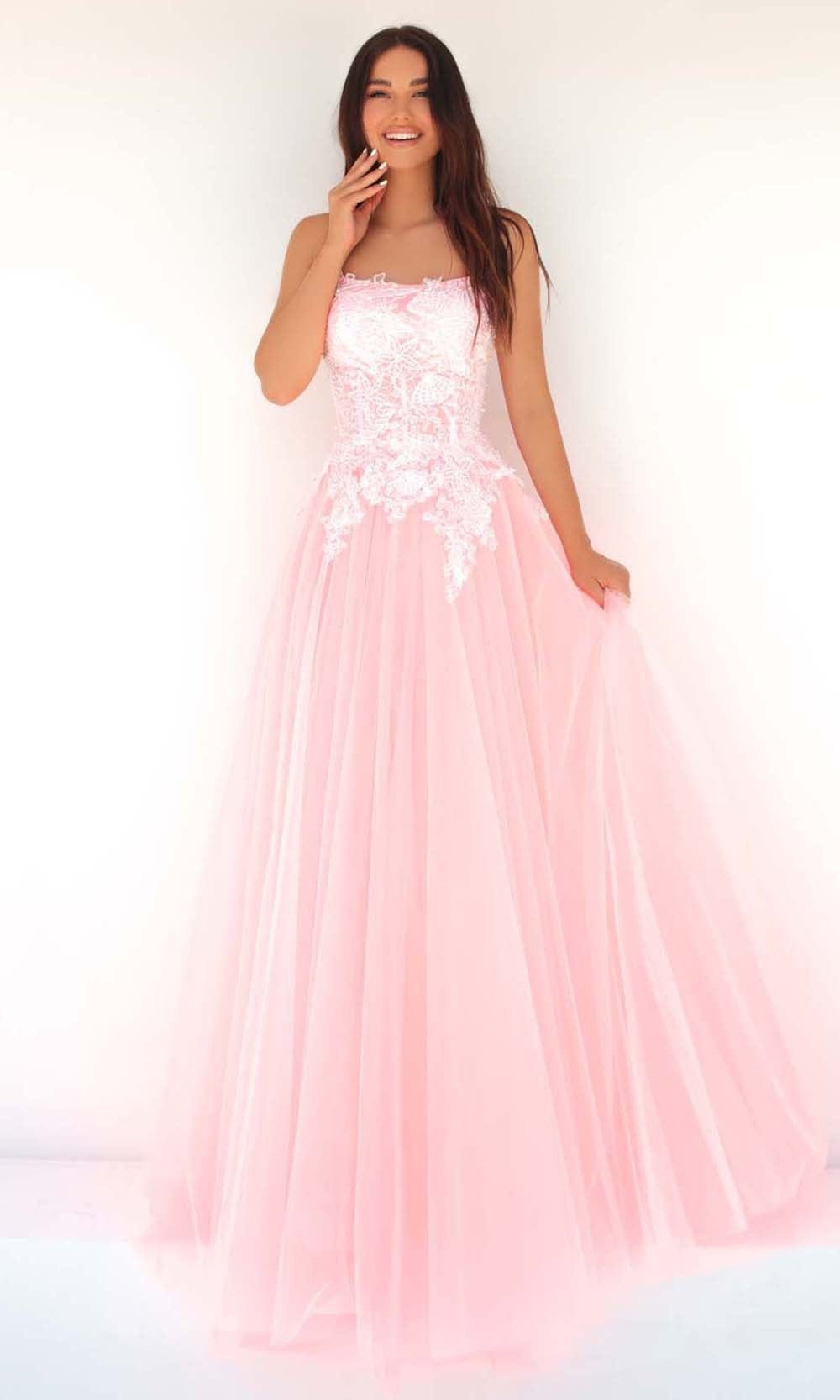 Tarik Ediz - 51008 Wide Scoop A-Line Evening Dress Prom Dresses 0 / Hot Pink