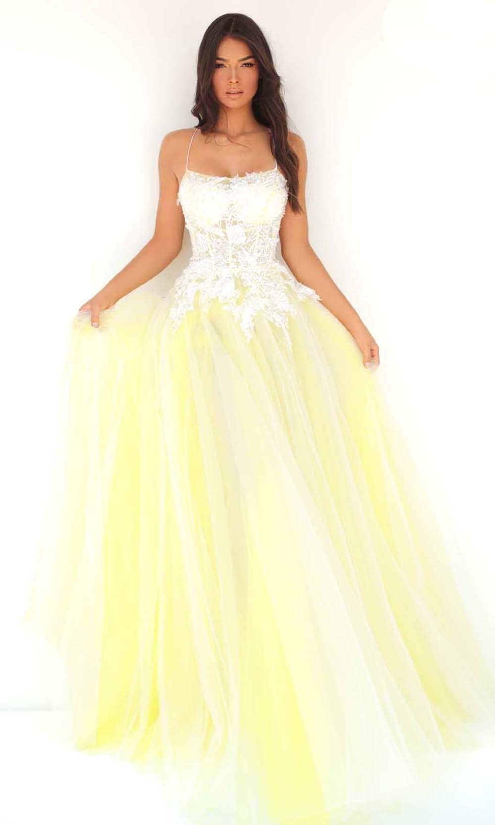 Tarik Ediz - 51008 Wide Scoop A-Line Evening Dress Prom Dresses 0 / Yellow