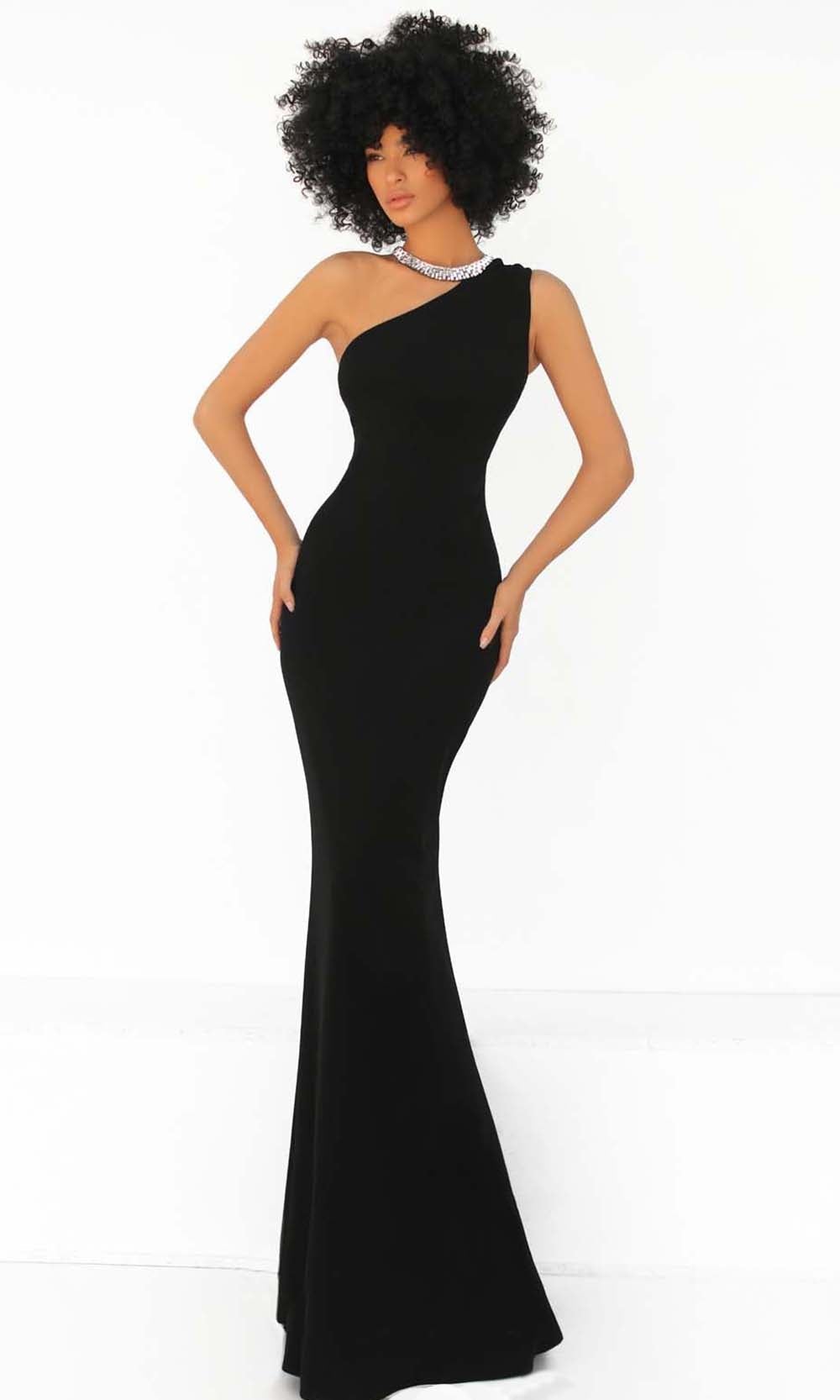 Tarik Ediz - 51015 Asymmetrical Halter Trumpet Evening Dress Prom Dresses 0 / Black