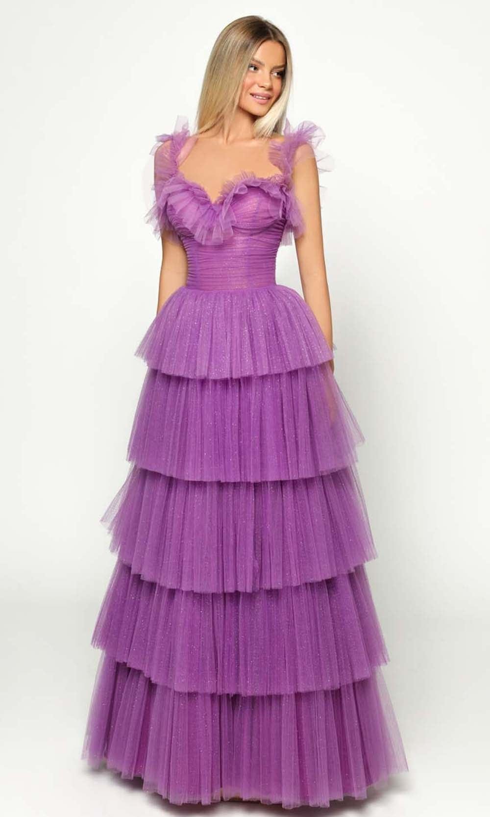 Tarik Ediz - 51038 Tiered A-Line Evening Dress Prom Dresses 0 / Purple