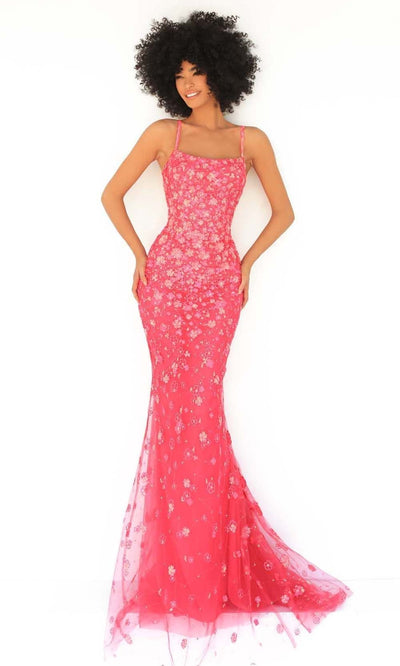 Tarik Ediz - 51097 Sequin Floral Mermaid Gown Prom Dresses 0 / Fuchsia