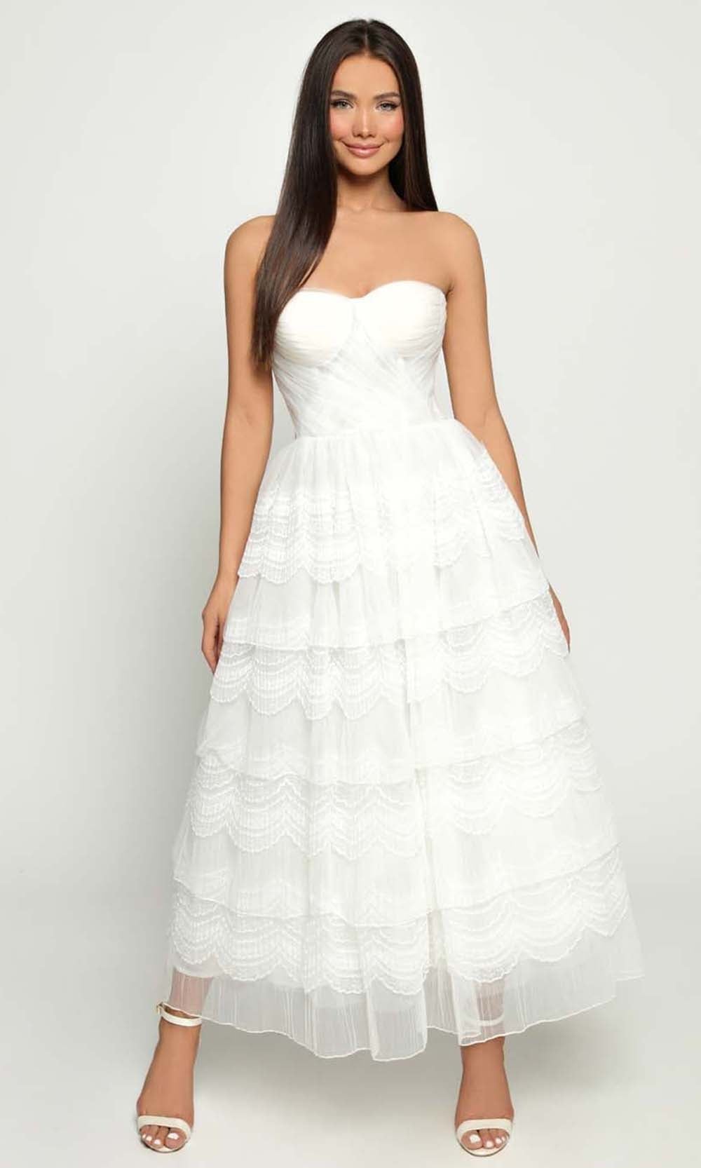 Tarik Ediz - 51146 Strapless Layered Evening Dress Bridal Dresses 0 / Ivory