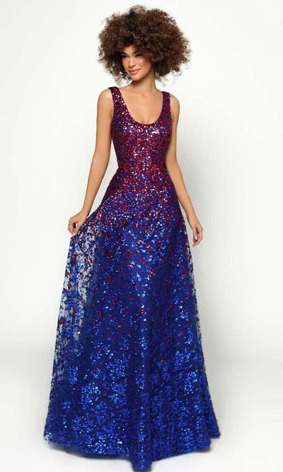 Tarik Ediz - 51161 Scoop A-Line Evening Dress Evening Dresses 0 / Fuchsia/Royal Blue