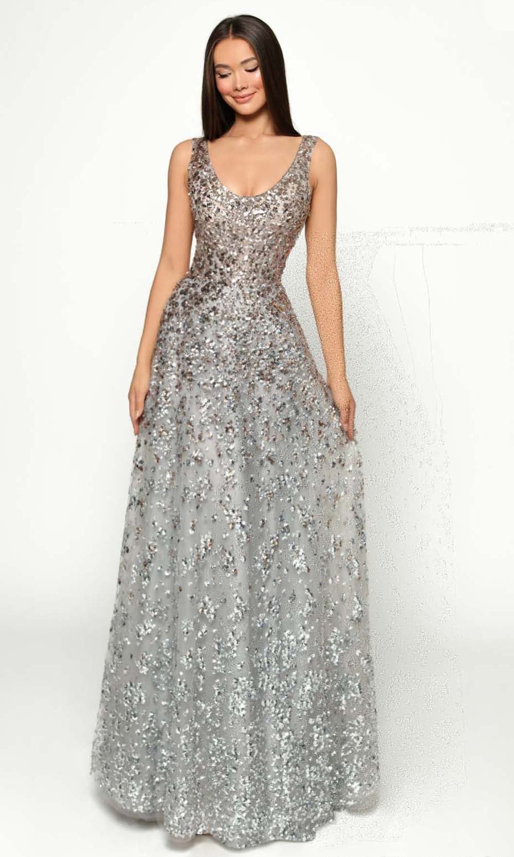 Tarik Ediz - 51161 Scoop A-Line Evening Dress Evening Dresses 0 / Gold/Silver
