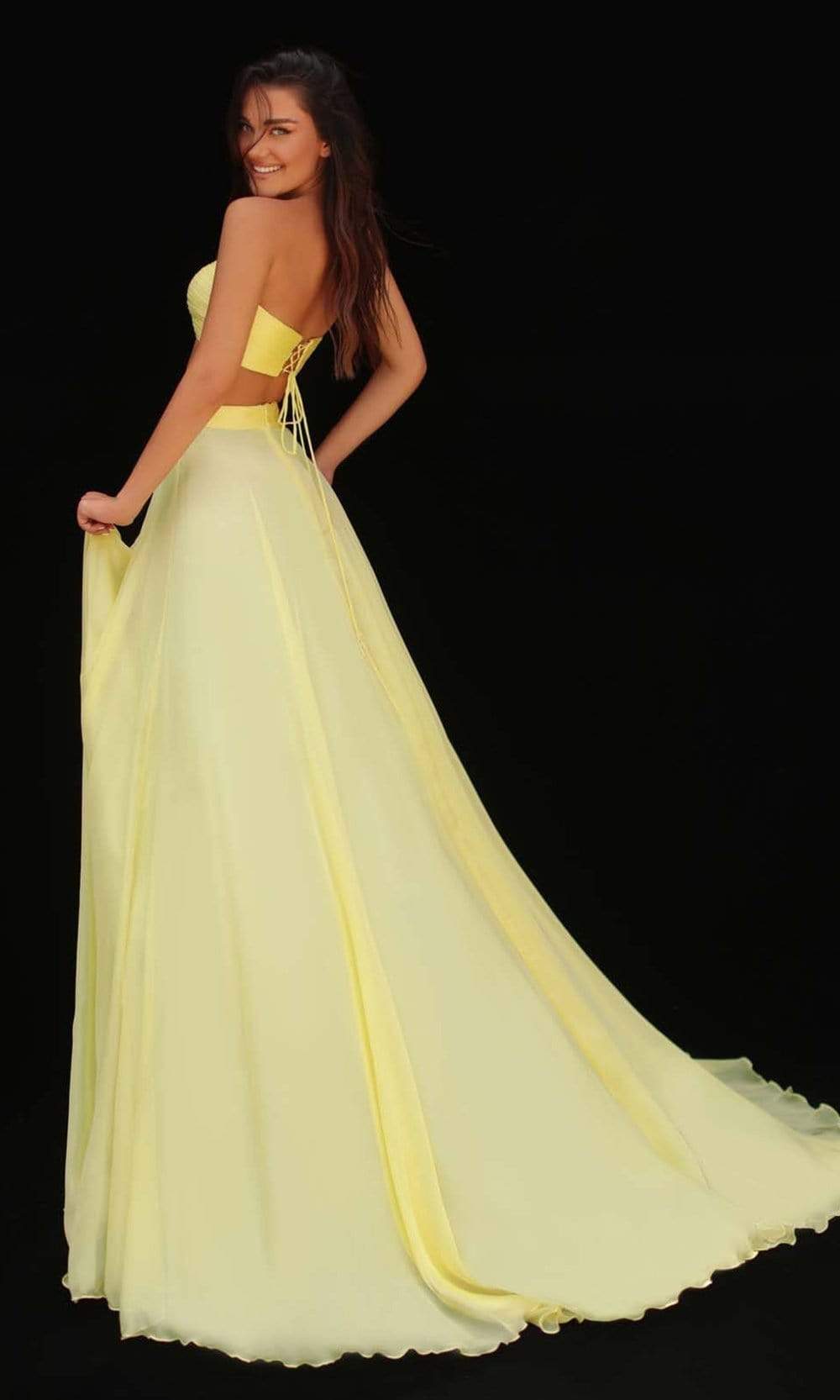 Tarik Ediz - 51166 Two-Piece Bandeau A-Line Gown In Yellow