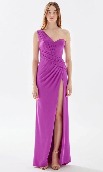 Tarik Ediz 52023 - One Shoulder Prom Dress with Slit Prom Dresses 00 / Rose Bud