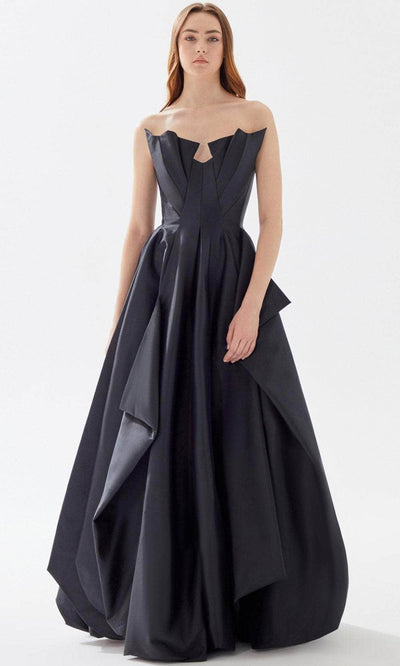 Tarik Ediz 52025 - Strapless Tafetta Evening Gown Evening Dresses 00 / Black