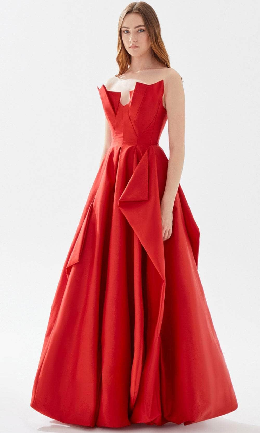 Tarik Ediz 52025 - Strapless Tafetta Evening Gown Evening Dresses 00 / Red