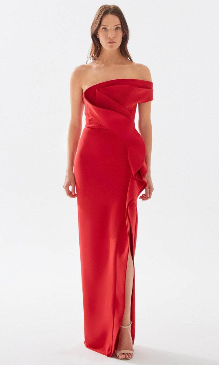 Tarik Ediz - Ruffled Dress 52029 In Red