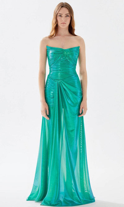 Tarik Ediz 52039 - Strapless Scoop Ruched Prom Gown Prom Dresses 00 / Emerald