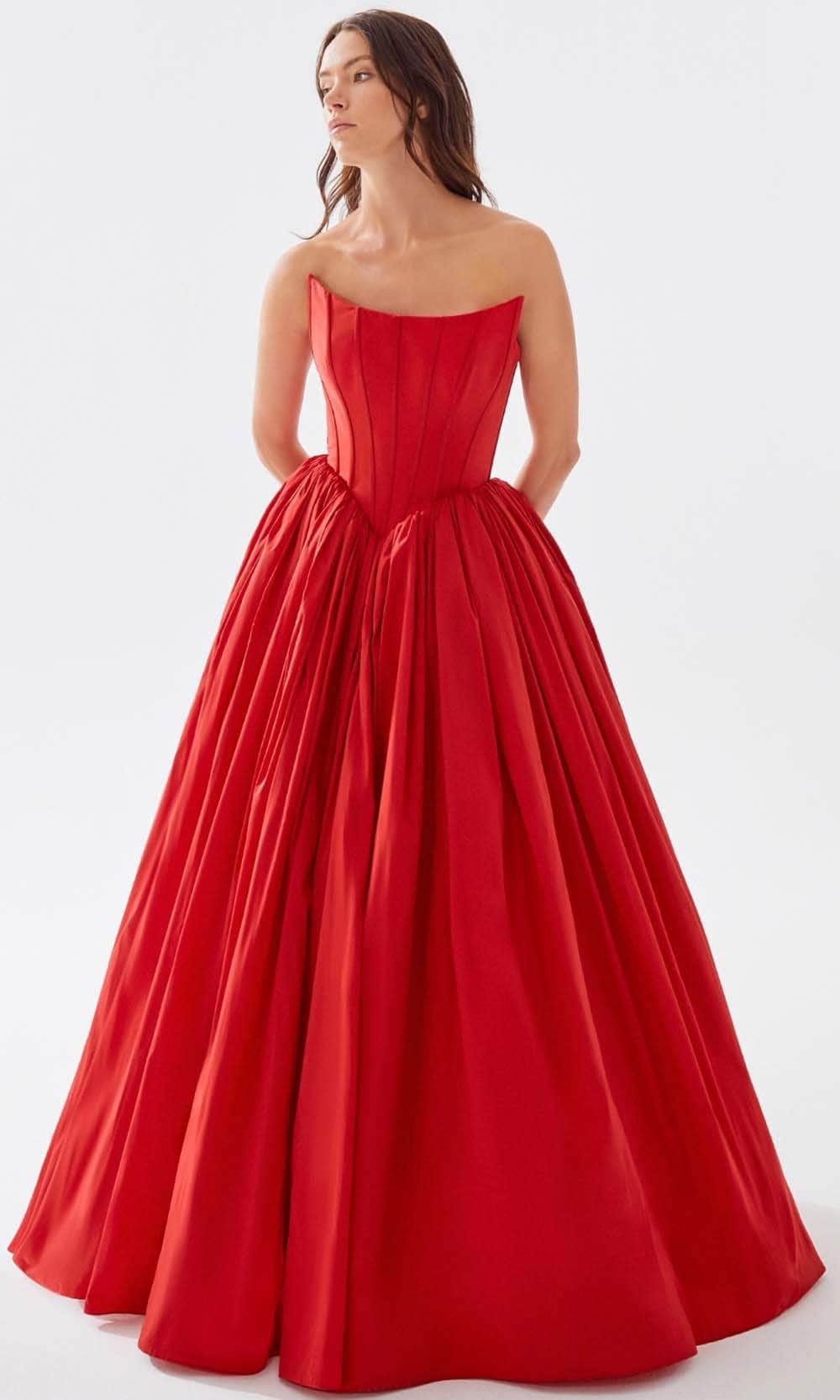 Tarik Ediz 52059 - Strapless Corset Ballgown Ball Gowns 00 / Red