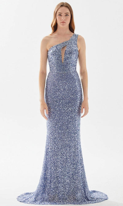 Tarik Ediz 52064 - One Shoulder Sequin Prom Gown Prom Dresses 00 / County Blue