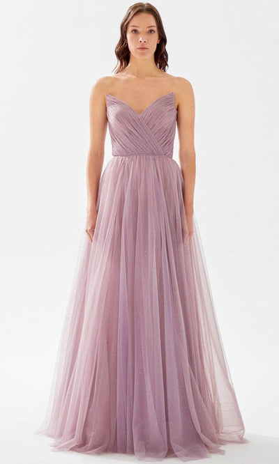 Tarik Ediz 52078 - V-Neck Ruched A-Line Prom Gown Prom Dresses 00 / Lavender