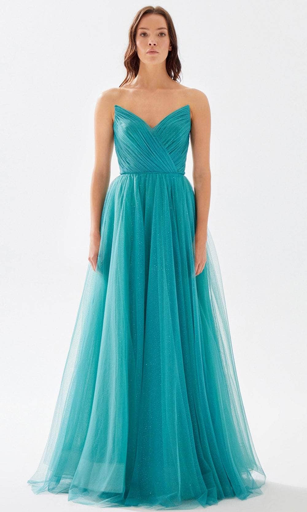 Tarik Ediz 52078 - V-Neck Ruched A-Line Prom Gown Prom Dresses 00 / Nile Green