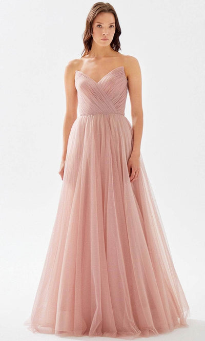 Tarik Ediz 52078 - V-Neck Ruched A-Line Prom Gown Prom Dresses 00 / Vintage Pink