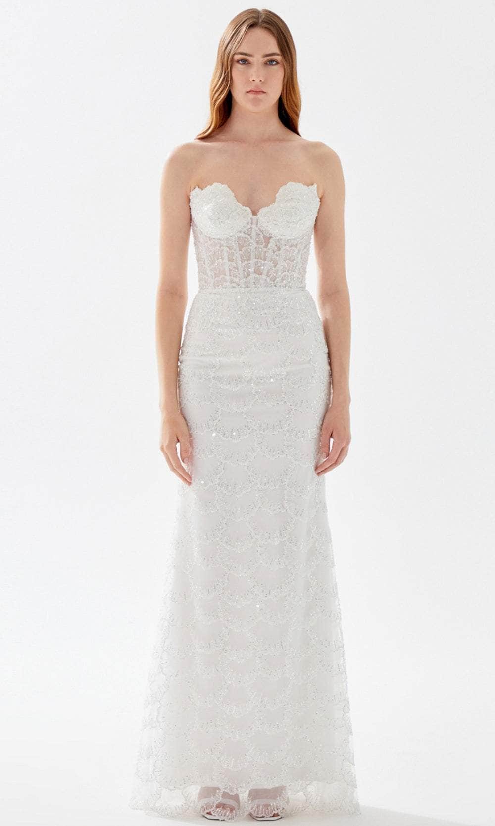 Tarik Ediz 52085 - Beaded Lace Strapless Prom Gown Prom Dresses 00 / Ivory