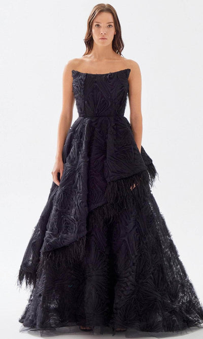 Tarik Ediz 52087 - Scoop Ruffled A-Line Prom Gown Prom Dresses 00 / Black