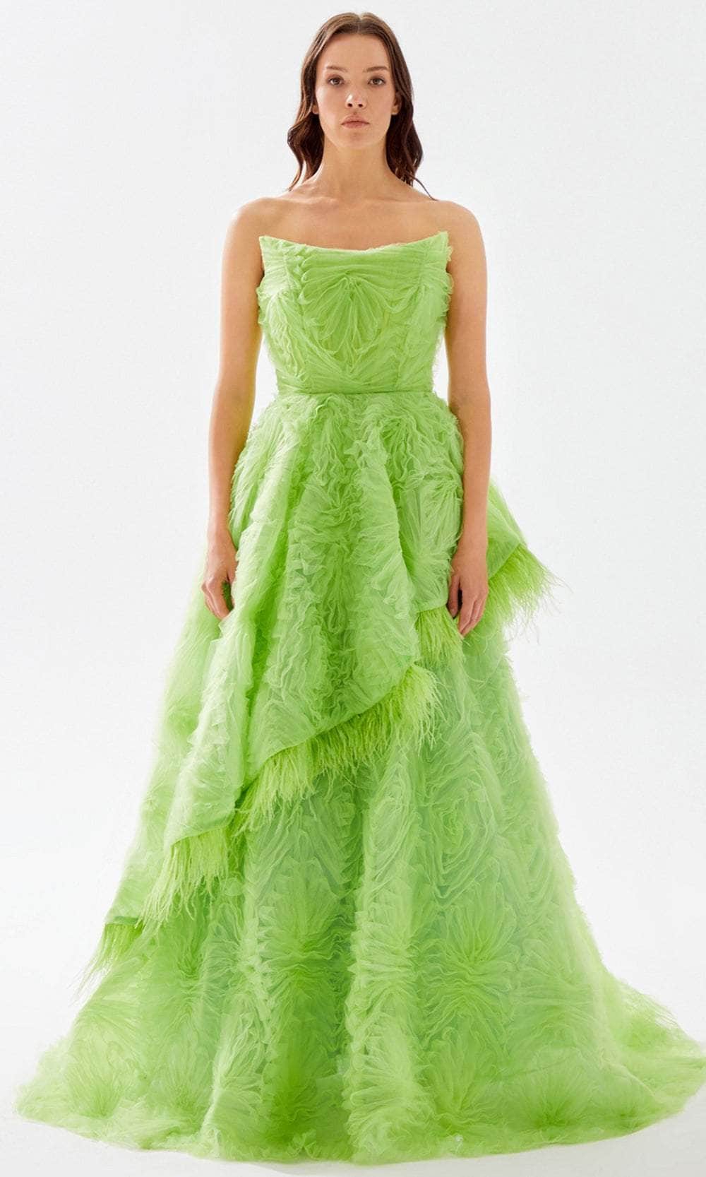 Tarik Ediz 52087 - Scoop Ruffled A-Line Prom Gown Prom Dresses 00 / Lime