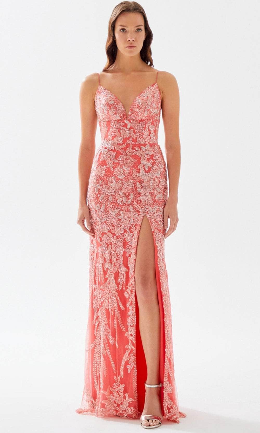 Tarik Ediz 52090 - Beaded Lace-Up Back Prom Gown Prom Dresses 00 / Rose