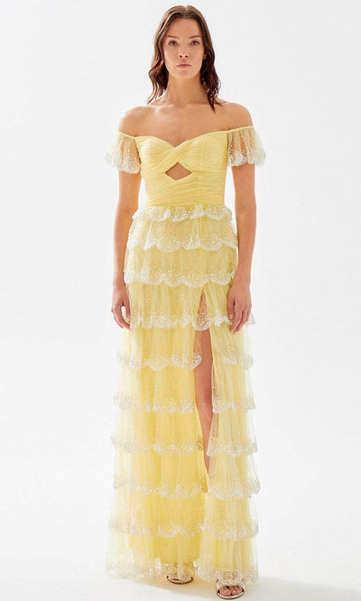 Tarik Ediz 52098 - Off Shoulder Beaded A-Line Prom Gown Prom Dresses 00 / Yellow