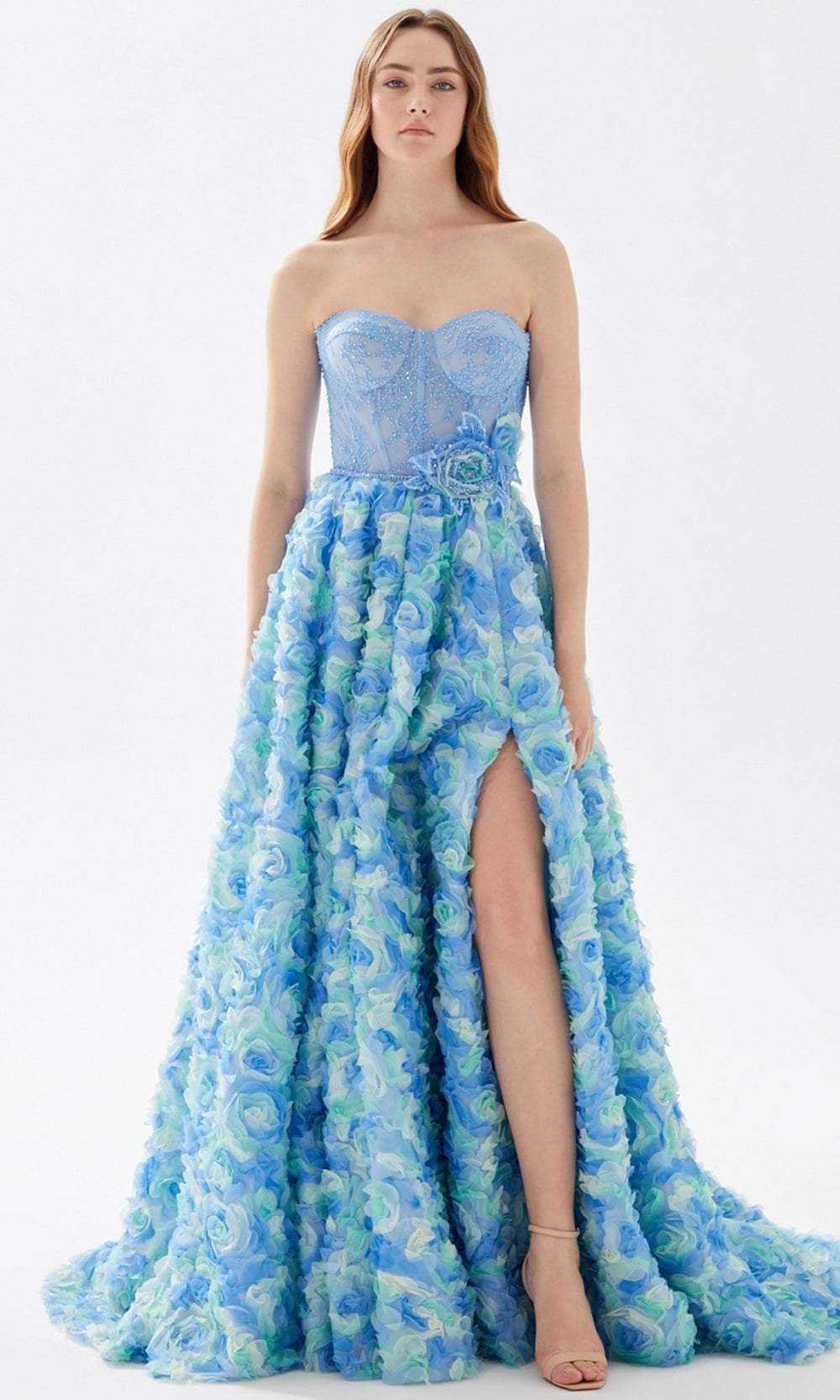 Tarik Ediz 52113 - Sweetheart Floral Prom Dress Prom Dresses 00 / Blue