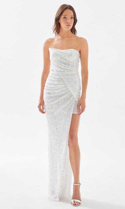 Tarik Ediz 52114 - Sequined Strapless Slit Gown Prom Dresses