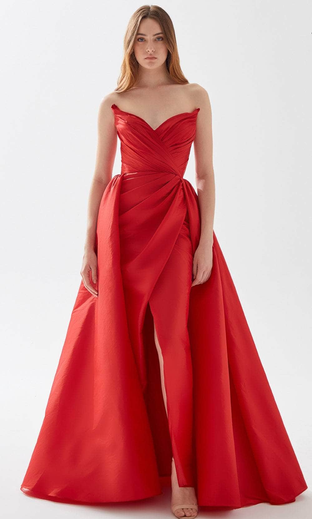 Tarik Ediz 52126 - Strapless Deep Sweetheart Exquisite Gown Prom Dresses 00 / Red