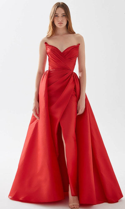 Tarik Ediz 52126 - Strapless Deep Sweetheart Exquisite Gown Prom Dresses 00 / Red