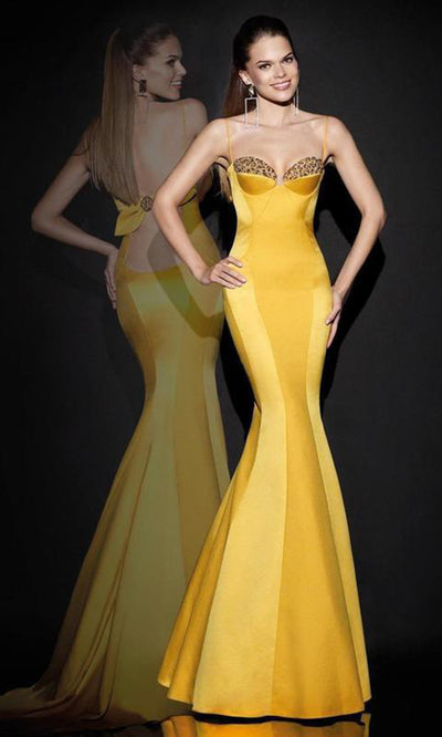 Tarik Ediz - 92487SC Hour Glass Bodice Mermaid Gown In Yellow