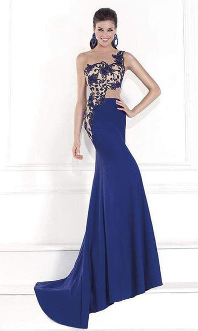 Tarik Ediz - 92541SC Illusion Pageant Flowy Long Dress In Blue