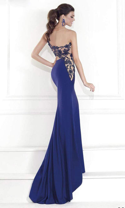 Tarik Ediz - 92541SC Illusion Pageant Flowy Long Dress In Blue