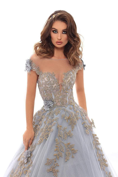Tarik Ediz - 93653 Floral Embroidered Illusion Bateau Ballgown Ball Gowns