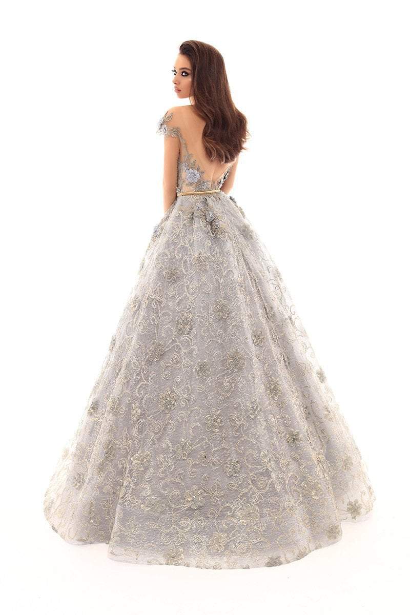 Tarik Ediz - 93654 Floral Applique Illusion Neck A-line Dress Prom Dresses
