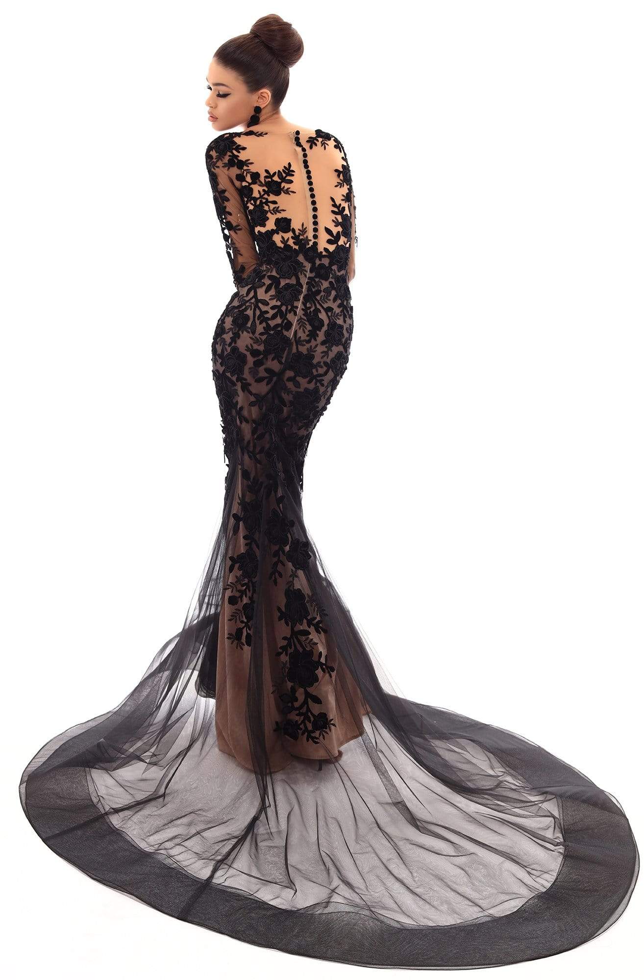 Tarik Ediz - 93656 Floral Applique Illusion Bateau Mermaid Dress Pageant Dresses