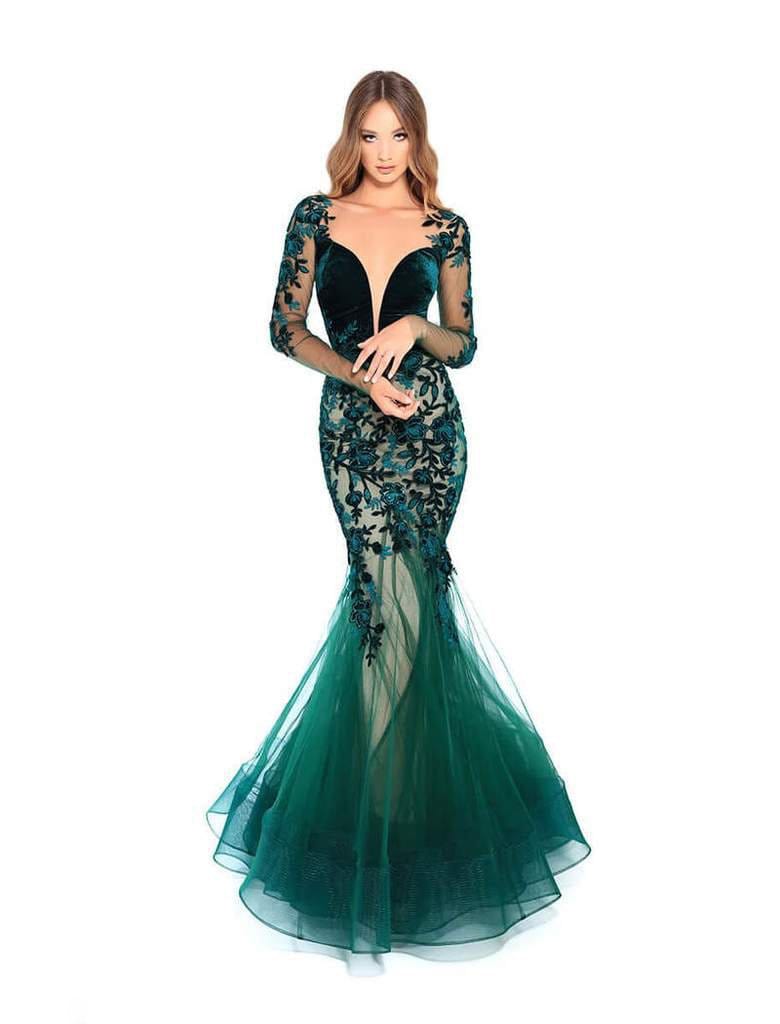 Tarik Ediz - 93656 Floral Applique Illusion Bateau Mermaid Dress Pageant Dresses