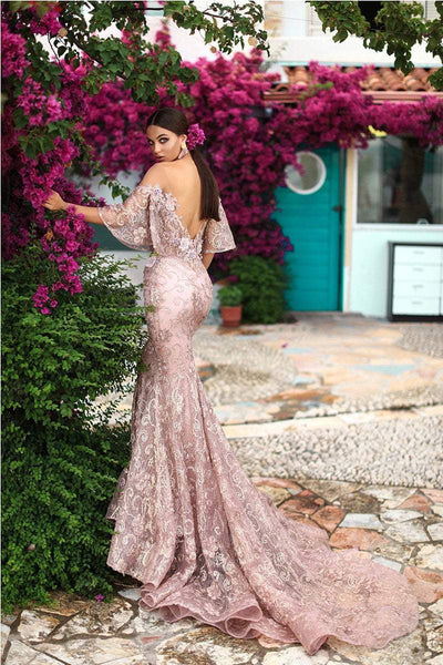 Tarik Ediz - 93660 Floral Applique Mermaid Dress With Train Evening Dresses