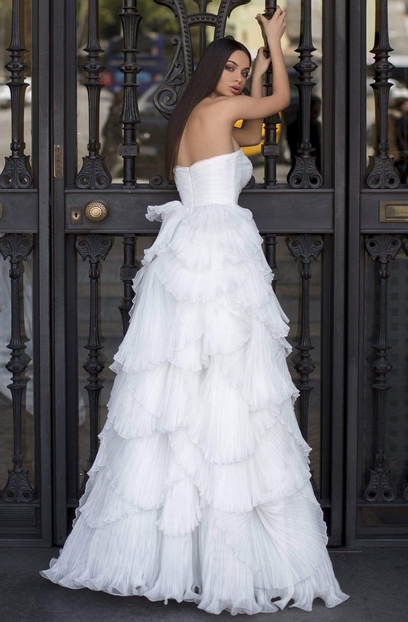 Tarik Ediz - 93825 Strapless Ruched Straight Neck Layered A-line Dress Prom Dresses