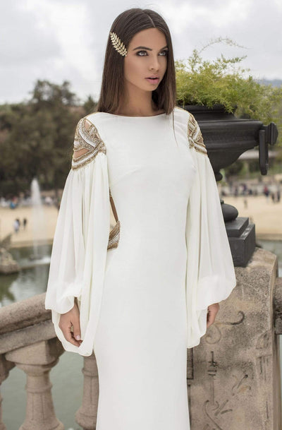 Tarik Ediz - 93872 Embellished Long Sleeve Bateau Fitted Dress Evening Dresses