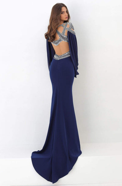 Tarik Ediz - 93872 Embellished Long Sleeve Bateau Fitted Dress Evening Dresses