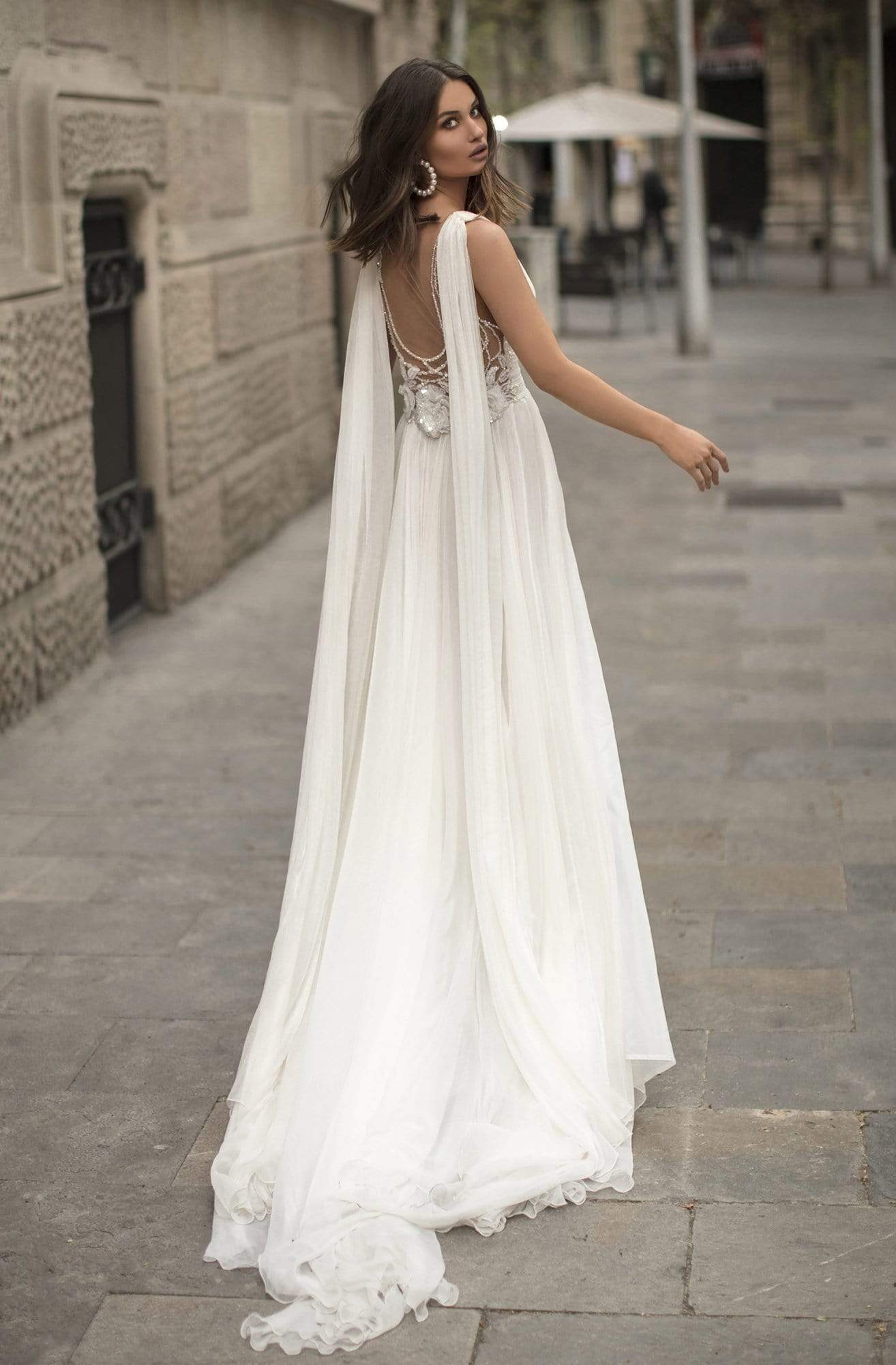 Tarik Ediz - 93919 Deep V-neck Embellished A-line Dress Evening Dresses