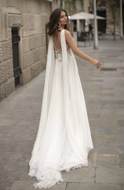 Tarik Ediz - 93919 Deep V-neck Embellished A-line Dress Evening Dresses